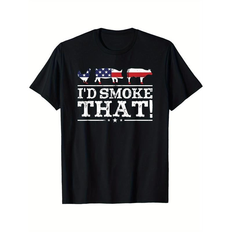 Funny BBQ Shirt I'd Smoke That Meat Pitmaster Grill T-shirt Comfortable, Casual Short Sleeve, Daily Wear, All Season,...