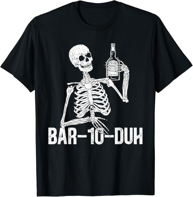 Funny Bar Shirts, Bar-10-Duh Funny Bartender Skeleton Mixologist Bartending T-Shirt Menswear Top