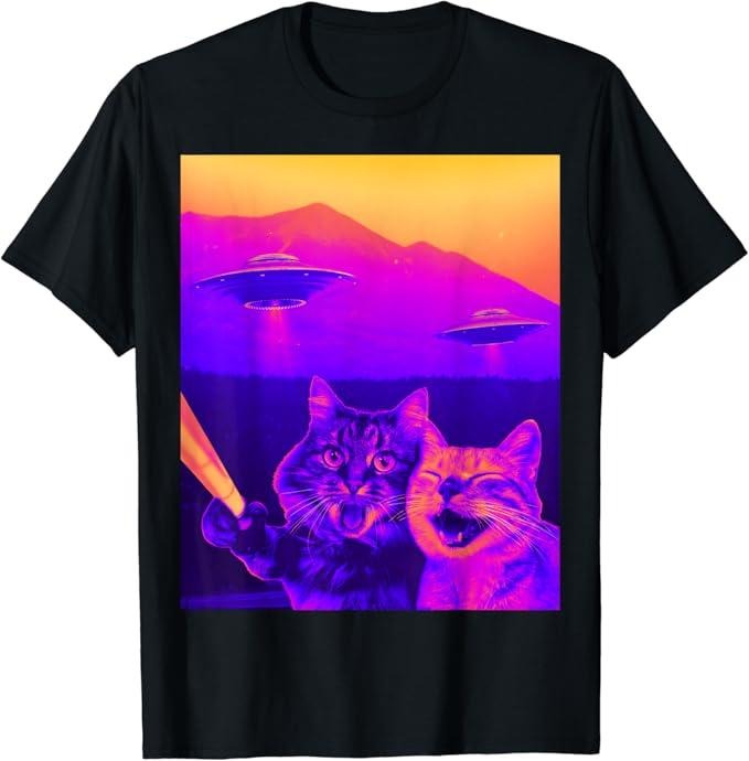 Funny Best Friend Shirts, Gift For Best Friend, Alien UFO Funny Cat Selfie with Friend Cat Meme Retro T-Shirt Menswear...