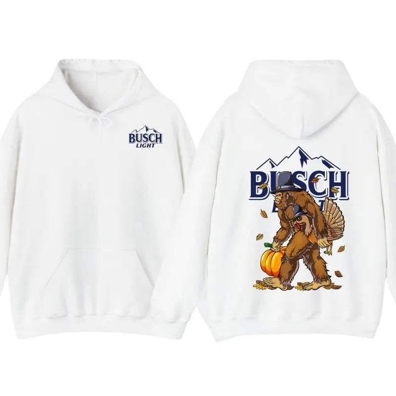 Funny Bigfoot Thanksgiving Busch Light Turkey Pumpkin turkey day T-Shirt, Turkey Hoodie Sweatshirt | WearSparks.com