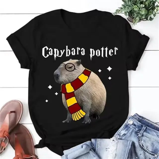 Funny Capybara Potter Vintage Graphic T Shirt for Men Womens Clothing 3D Capy Print T-Shirt Cute Short Sleeve Casual Tee...