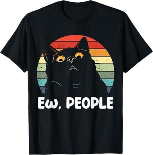 Funny Cat Shirts, Ew People Funny Black Cat Lover for Women Men Fun Cat Saying T-Shirt