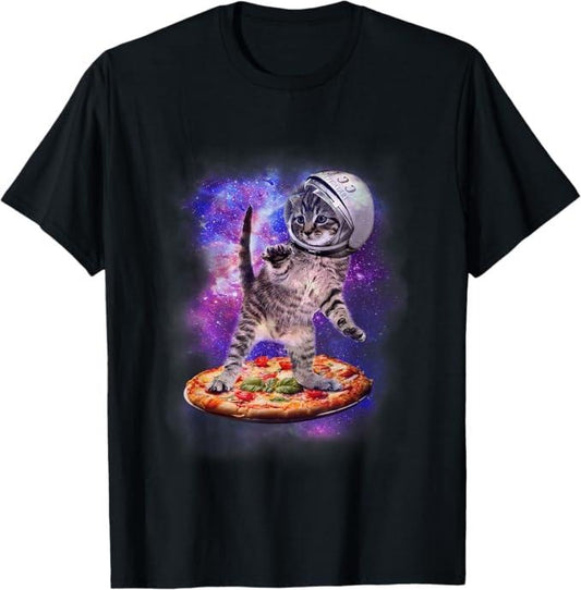 Funny Cat Shirts, Funny Cat Flying A Pizza Astronaut Kitten Space T-Shirt - Menswear Top Hoodie, Sweatshirt | WearSparks.com