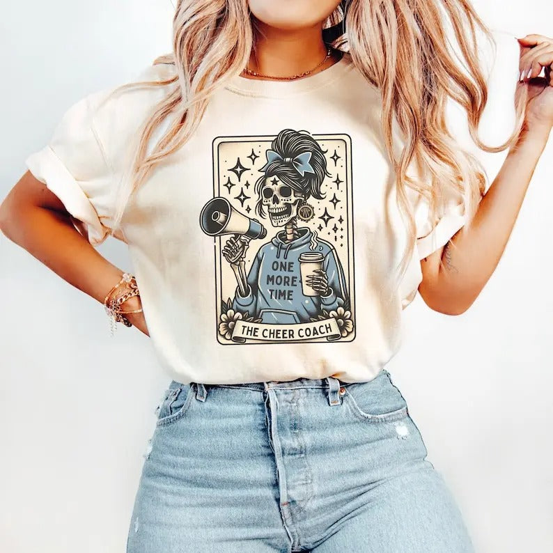 Funny Cheer Coach Shirt, Cheerleading Coach Tarot Card T-Shirt, Cheerleader Halloween Tshirt, Gift for Cheerleading Coach...