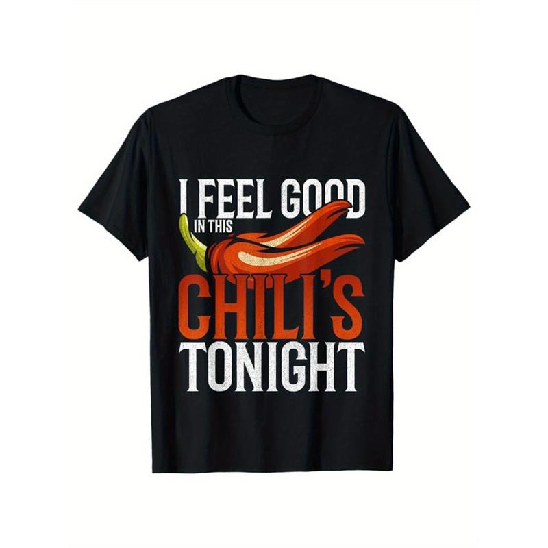 Funny Chili Print, Men's Cotton T-shirt, Graphic Tee Men's Outdoor Clothes, Men's Clothing, Casual Short Sleeve Crew Neck...