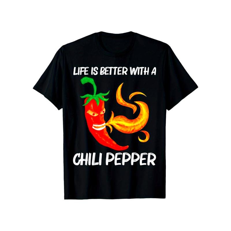 Funny Chili Print, Men's Cotton T-shirt, Graphic Tee Men's Outdoor Clothes, Men's Clothing, Casual Short Sleeve Crew Neck...