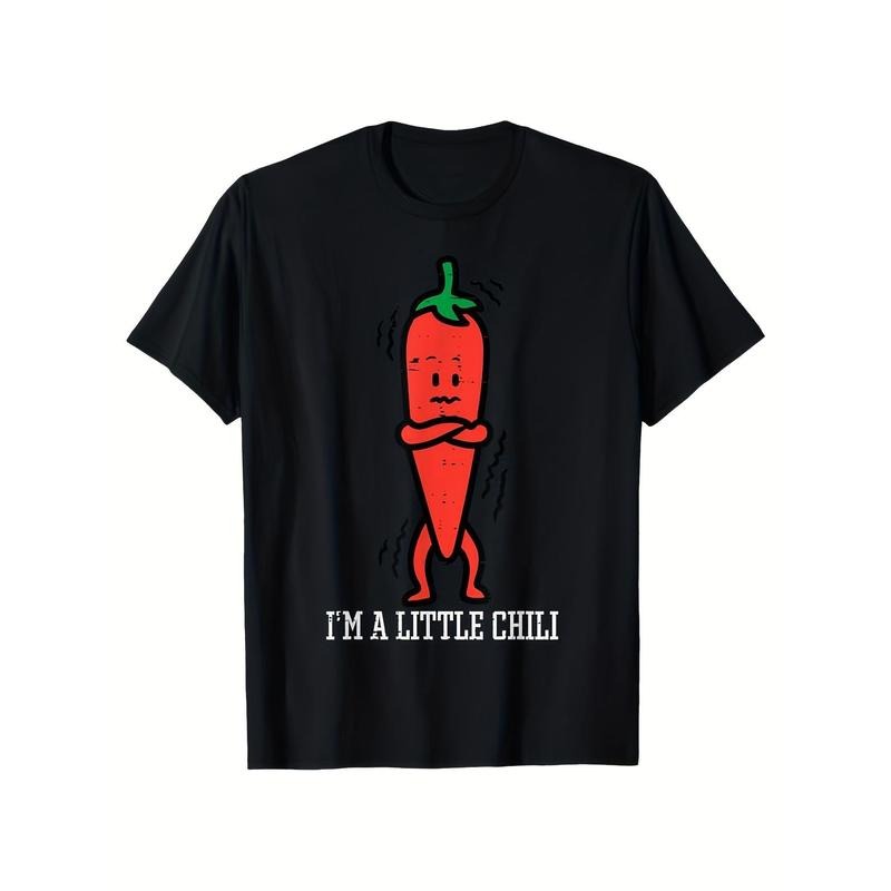 Funny Chili Print, Men's Cotton T-shirt, Graphic Tee Men's Outdoor Clothes, Men's Clothing, Casual Short Sleeve Crew Neck...
