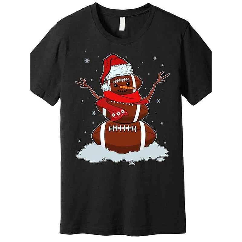 Funny Christmas Football Snowman Premium T-Shirt funny Short Sleeve Graphic T-shirt Collection black AA For Boy made in...