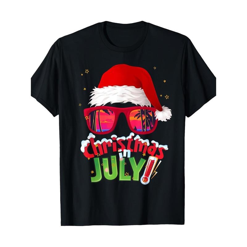 Funny Christmas July T-Shirt, Summer Santa Sunglasses, Christmas T-Shirt Made in USA Hoodie, Sweatshirt | WearSparks.com