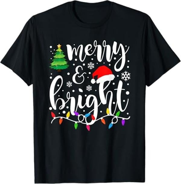Funny Christmas Shirt, Christmas Gift, Merry and Bright Christmas Lights Funny Family Christmas T-Shirt