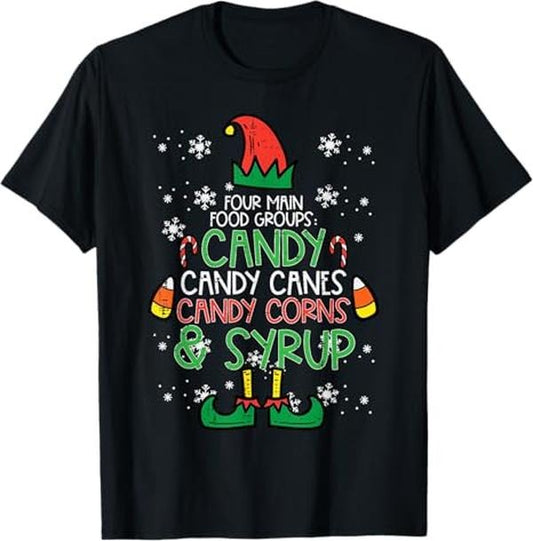 Funny Christmas Shirts, Christmas Food Groups Funny Xmas Candy Cane T-Shirt