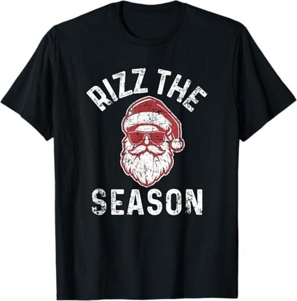 Funny Christmas Shirts, Rizz The Season Funny Christmas Rizzmas Santa Claus Rizzler T-Shirt