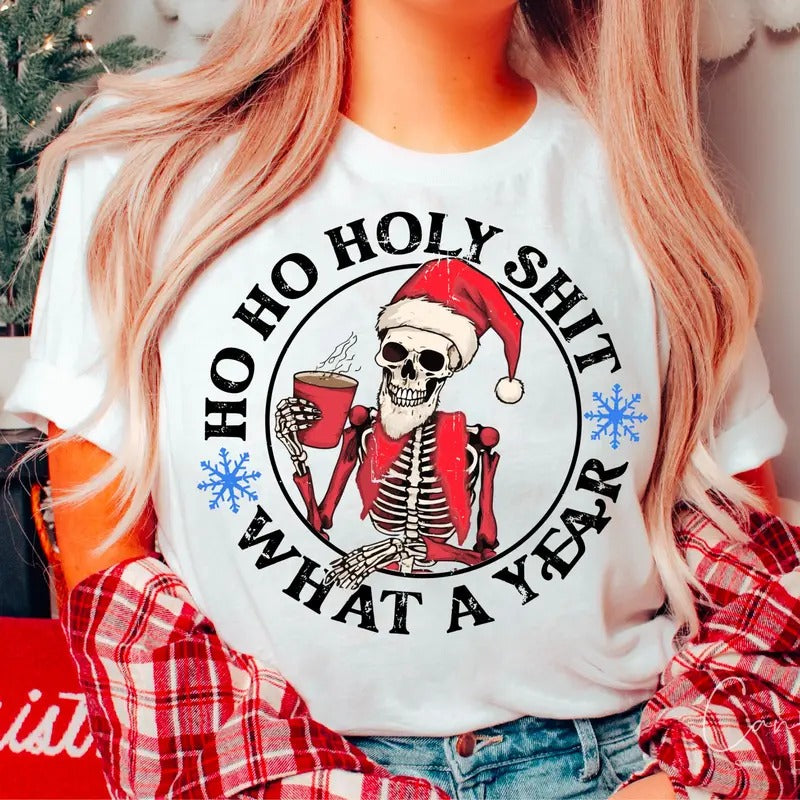 Funny Christmas Skeleton Santa Claus T-Shirt , Christmas Humor Sweatshirt, Holiday Santa Clothing, Unisex Cotton Crewneck...