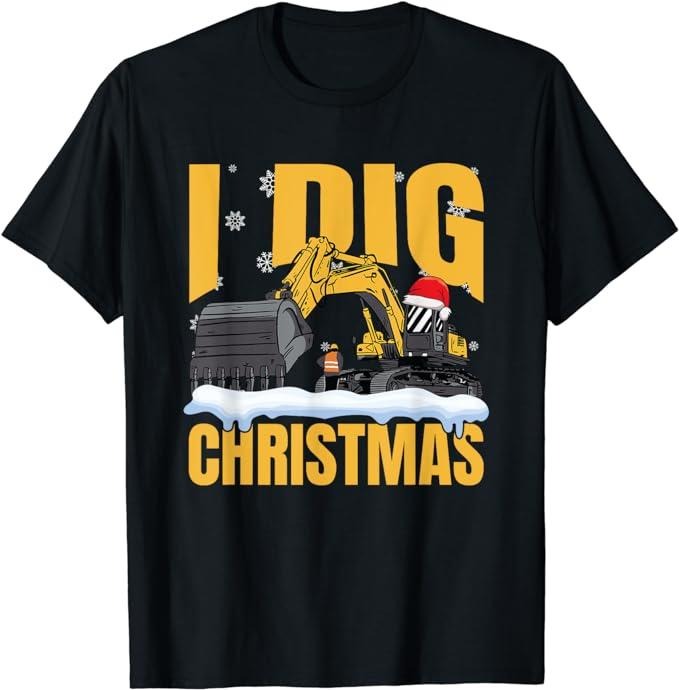 Funny Construction Work Shirts, I Dig Christmas Funny Construction Work Excavator Christmas T-Shirt Menswear Casual...