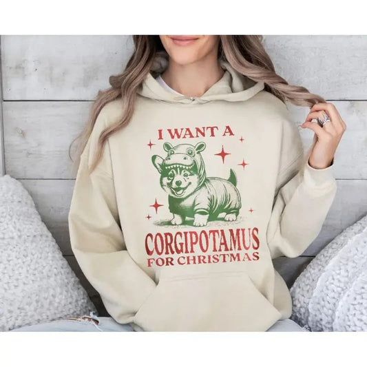 Funny Corgi Christmas Shirt, Corgi Lover Gift, Hippo Corgi Tshirt, Holiday Dog Mom Tee, Retro Graphic Pet Owner Xmas Cute...