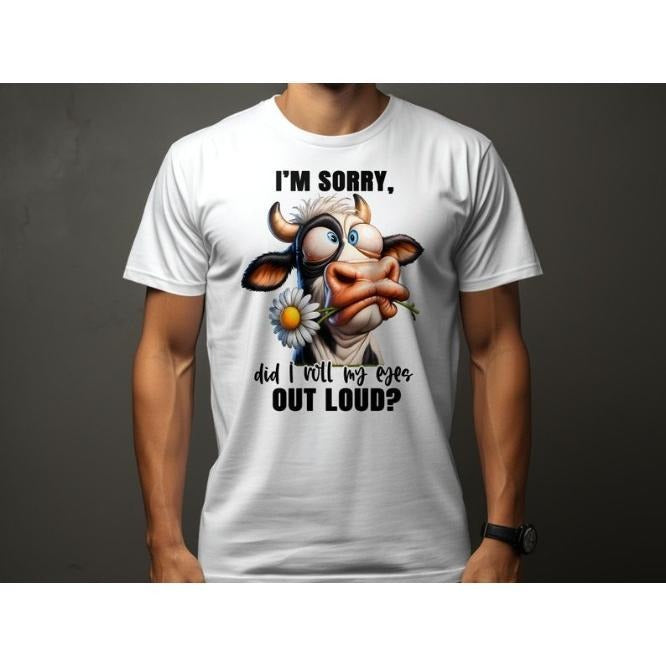 Funny Cow T-Shirt with Sarcastic Quote, Unisex Tee for Men and Women, Casual Eye Rolling Cow Graphic Shirt made in usa...