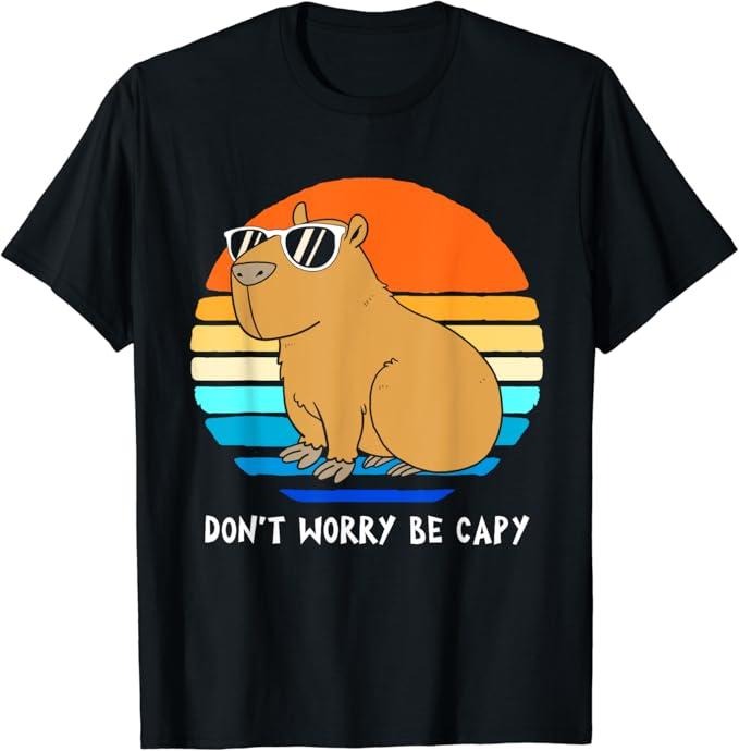 Funny Cute Capybara Shirts, Retro Rodent Funny Capybara Don't Be Worry Be Capy T-Shirt Menswear Top Casual Classic...