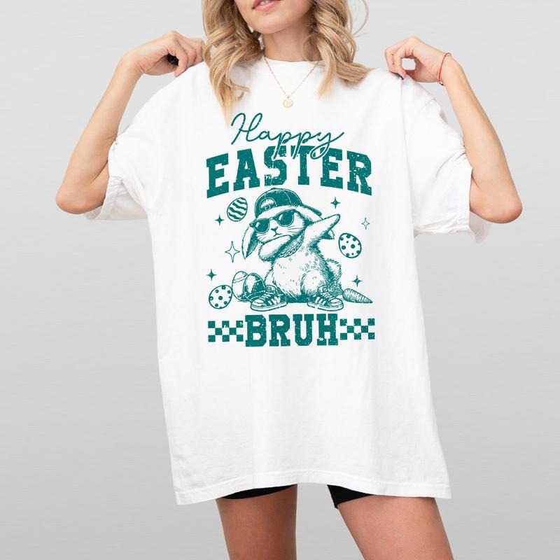 Funny Easter Bunny Shirt, Cool Bunny Dabbing Tee, Happy Easter Bruh Graphic Shirt, Humorous Easter Outfit, Casual Spring...