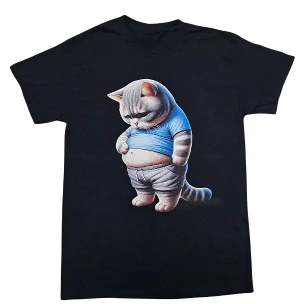 Funny Fat Cat T-Shirt, Unisex Graphic Tees Gothic Grunge Y2k Emo Scene Amity Affliction Style Clothes Men Women...