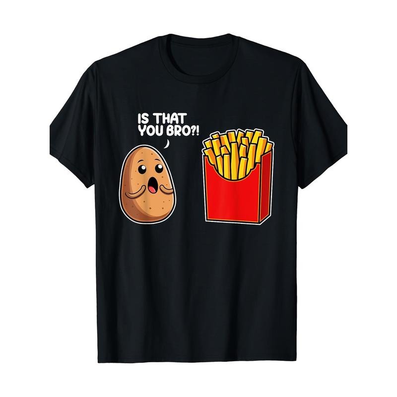 Funny Food Pun Bro Potato French Fry T-Shirt - Men's Humorous Graphic Tee, 220g, Relaxed Fit, Short Sleeve, Casual Wear