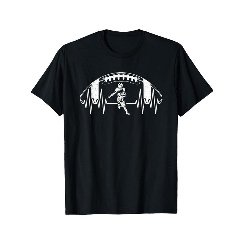 Funny Football Heartbeat American Football Player T-Shirt, Men Women Graphic Tee, Pure Cotton Short Sleeve T-Shirt -...
