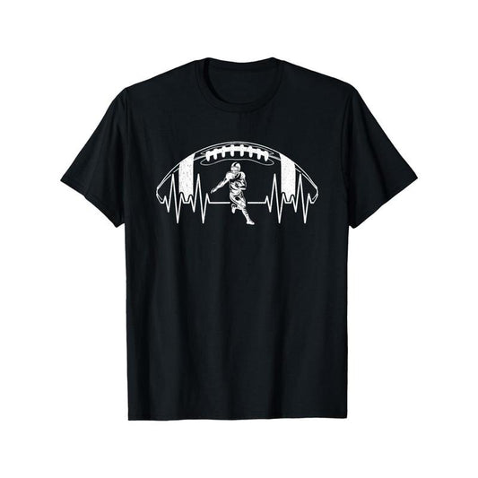 Funny Football Heartbeat American Football Player T-Shirt, Men Women Graphic Tee, Pure Cotton Short Sleeve T-Shirt -...