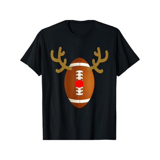 Funny Football Reindeer Graphic Tee - Casual Cotton T-Shirt for Men, Perfect Christmas & Birthday Gift, Crew Neck, Short...