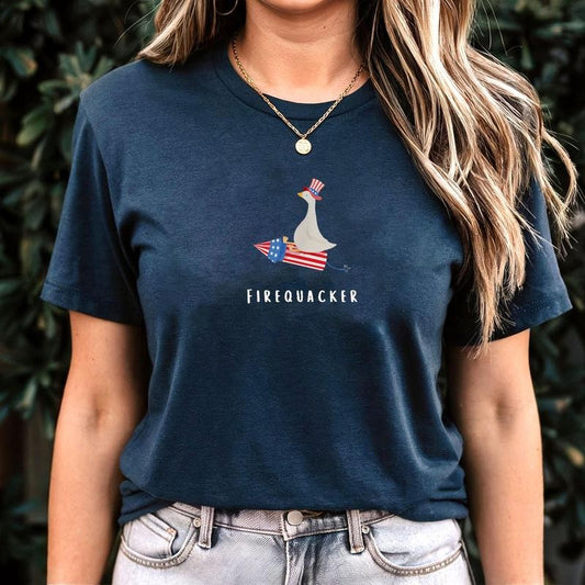 Funny Fourth Of July Shirt, Firequacker Independence Day, Funny Goose Shirt, USA Flag, Patriotic, Firequacker Shirt,...