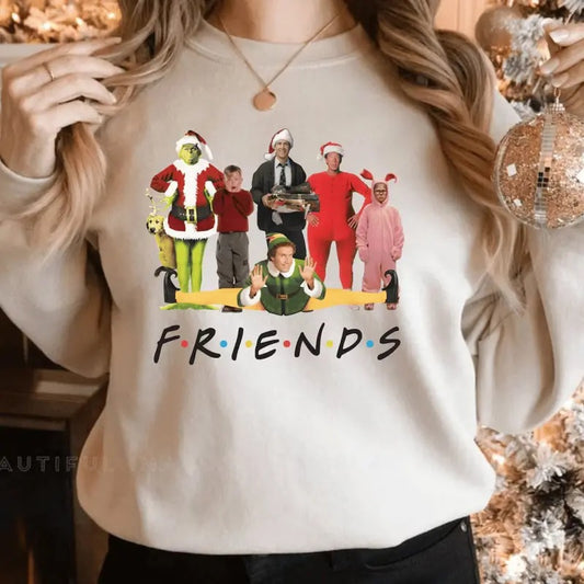 Funny Friends Christmas Sweatshirt, Christmas 90s Movies Sweater, Cute Christmas Elf Tee Shirt, Xmas Movie Character...