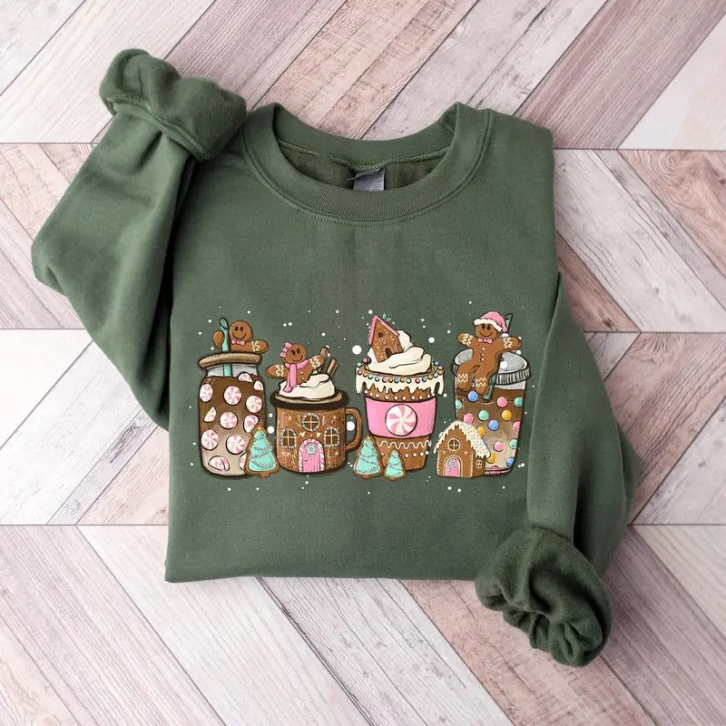 Funny Gingerbread Christmas Coffee Latte Lovers Sweatshirt Classic Unisex T-Shirts, Hoodie | WearSparks.com