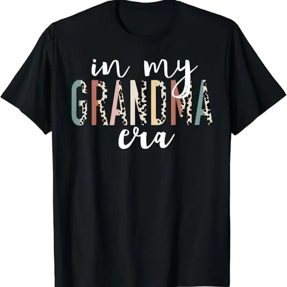Funny Grandma Shirt, Gift For Grandmother, In My Grandma Era Leopard Letter Print T-Shirt Casual Cotton Top Hoodie,...