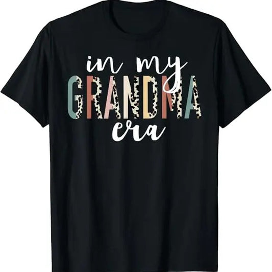 Funny Grandma Shirt, Gift For Grandmother, In My Grandma Era Leopard Letter Print T-Shirt Casual Cotton Top Hoodie,...