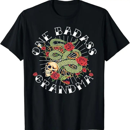 Funny Grandma Shirt, Gift For Grandmother, One Badass Grandmother Tattoo Art Funny Gift for Grandma T-Shirt Casual Cotton...