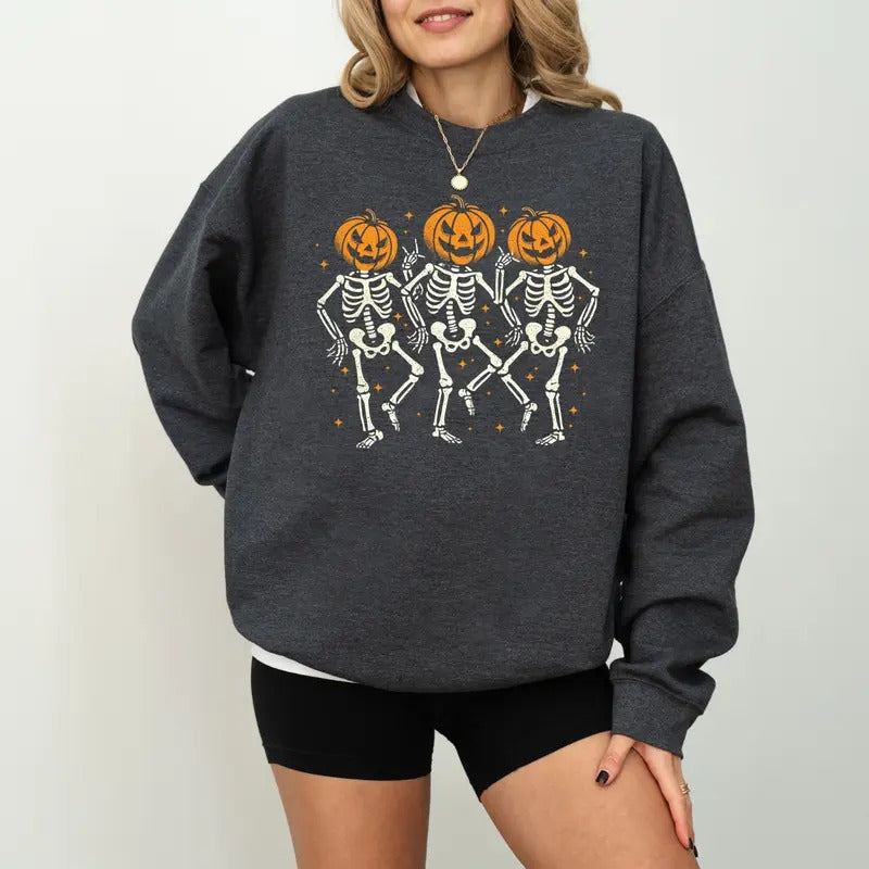 Funny Halloween Pumpkin Dancing Skeleton Sweatshirt Hoodie Fall Autumn Spooky Season Halloween Gift Trick Or Treat...