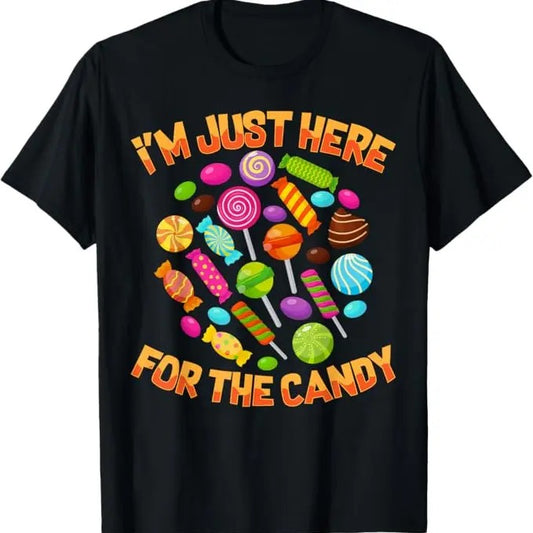 Funny Halloween Shirts For Men, I'm Just Here For The Candy Funny Halloween Pun T-Shirt Menswear