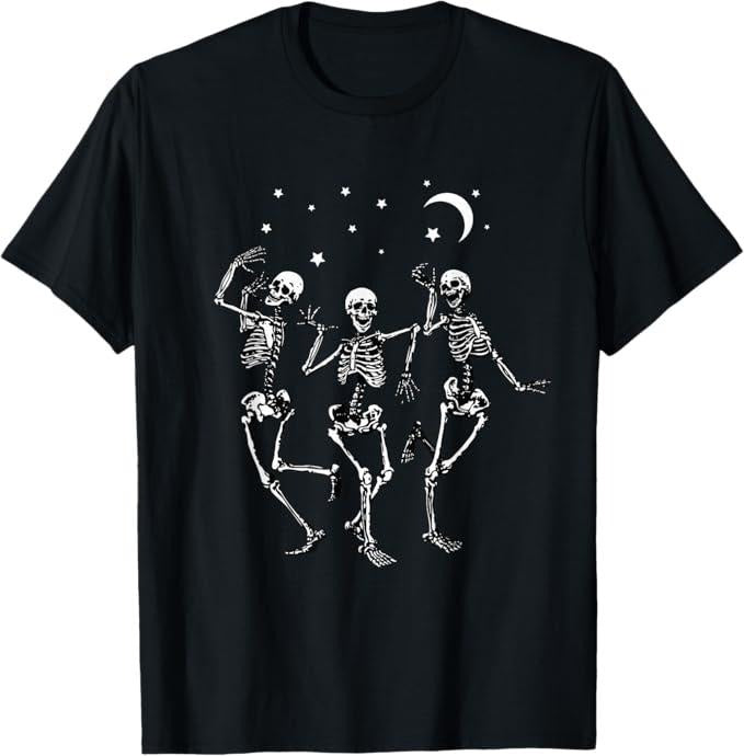 Funny Halloween Shirts For Men, Skeleton Dancing Under The Moon Funny Happy Halloween T-Shirt Menswear