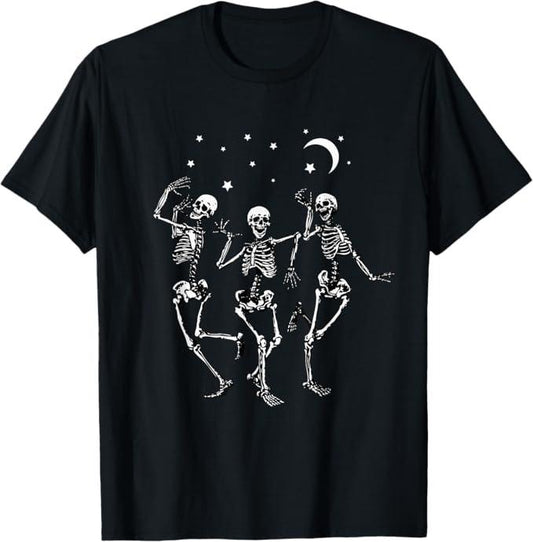 Funny Halloween Shirts For Men, Skeleton Dancing Under The Moon Funny Happy Halloween T-Shirt Menswear