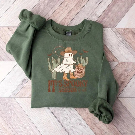Funny Halloween Sweatshirt , Halloween Cowboy , Spooky Ghost Shirt , hr Shirt , Cute Halloween Sweatshirt , Its Spooky...