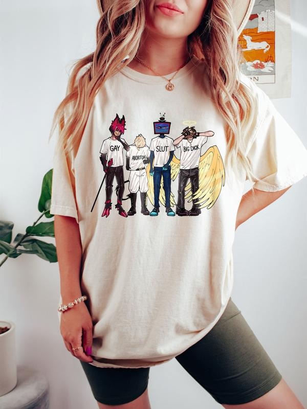 Funny Hazbin Hotel Shirt Alastor Charlie Angel Dust 100% US Cotton Relaxed Fit Crew Neckline Casual Top A1 Hoodie, Sweatshirt