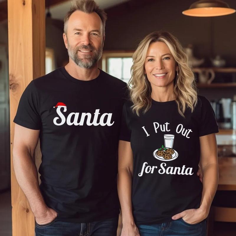 Funny Holiday Matching Outfit, Christmas Husband Wife Xmas T Shirts, Couples Christmas Shirt, I Put Out For Santa Shirt,...