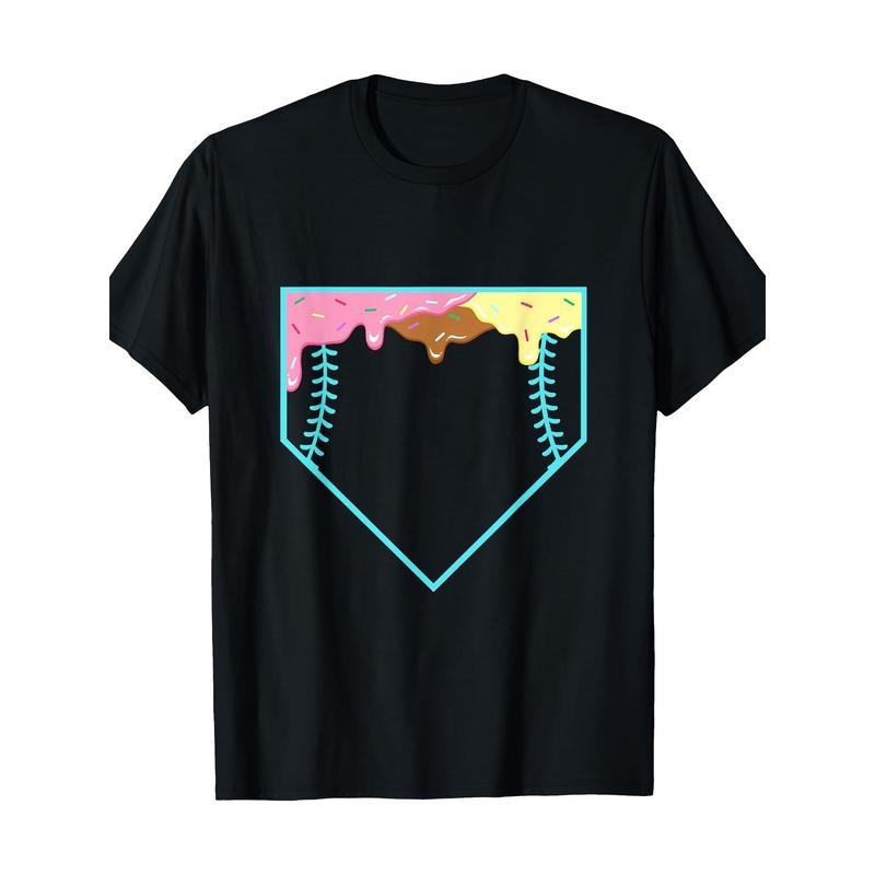 Funny Home Plate Dripping-Ice Cream Softball and Baseball T-shirt, Men's T-shirt, 220G made in usa Hoodie, Sweatshirt