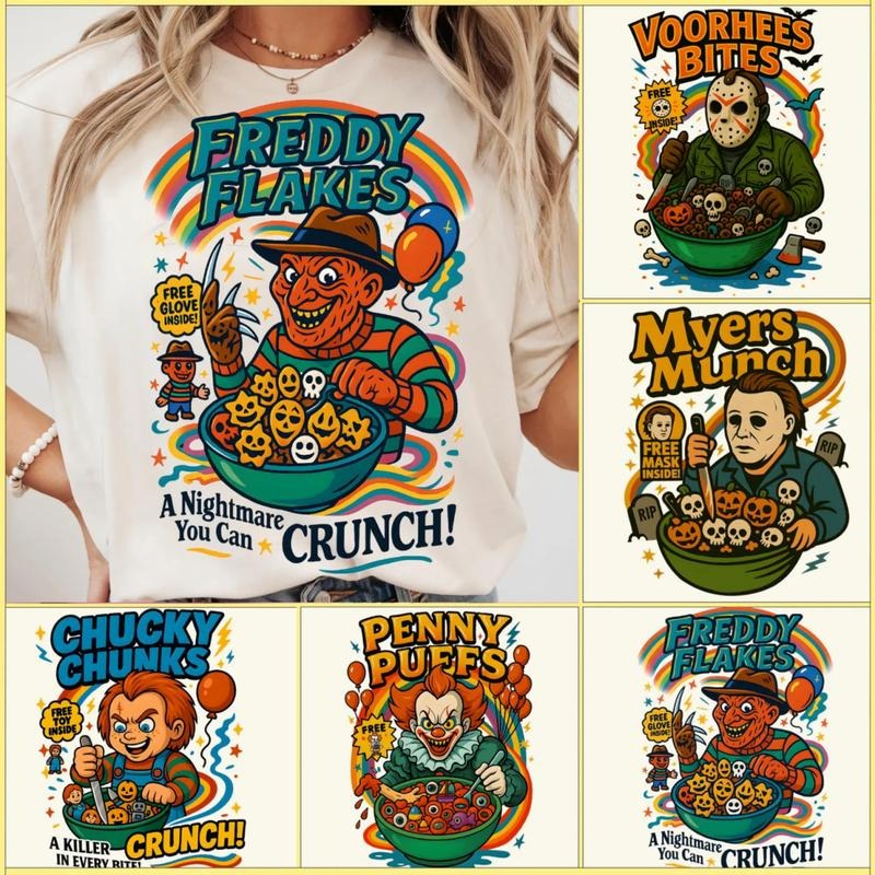 Funny Horror Character Cereal Shirt, Cereal Killers Halloween Sweatshirt, Halloween Movie Tee Shirt, Spooky Season Shirt...