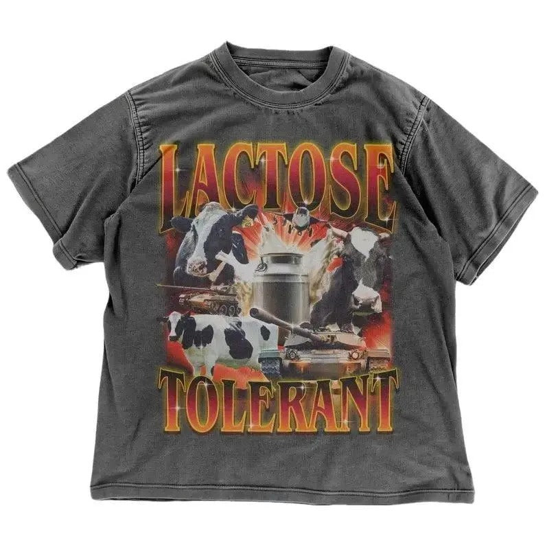 Funny Lactose Tolerant Cow Shirt | Cow Vintage Graphic Tee | 90s Style Meme T-Shirt | Dairy Humor | Cringey Shirt | Gen Z...