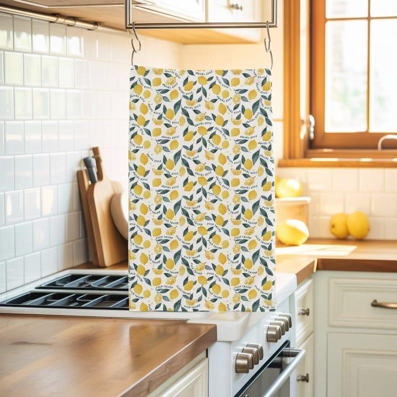 Funny Lemon Tea Towel, Anti Trump Kitchen Towel, Political Dish Towel, Bold Statement Towel, Swear Word Decor, Offensive...