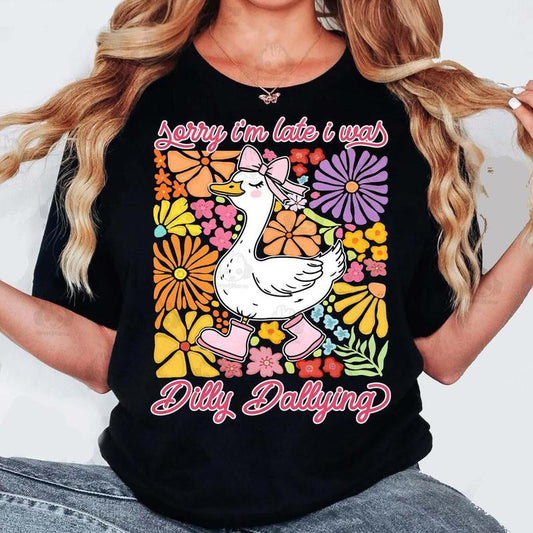 Funny Mama Goose Shirt, Sorry I'm Late I Was Dilly Dallying Goose Shirt, Sarcastic Retro Shirt, Boho Floral Shirt, Preppy...