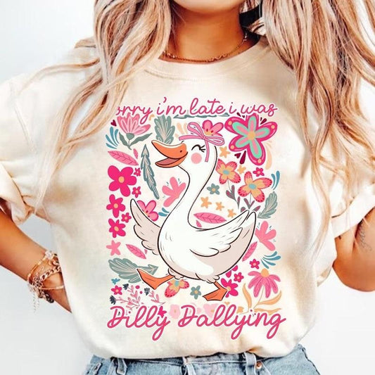 Funny Mama Goose Sorry I'm Late Dilly Dallying Sarcastic Boho Preppy Girly Shirt T-Shirt Hoodie, Sweatshirt | WearSparks.com