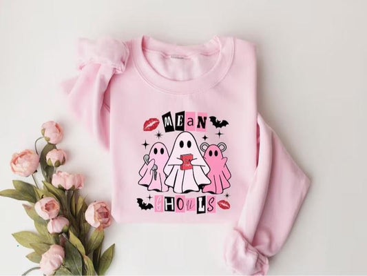 Funny Mean Ghouls Sweatshirt, Halloween Pink Lover Sweatshirt, Pink Ghost Sweatshirt, Halloween Cute Ghost...