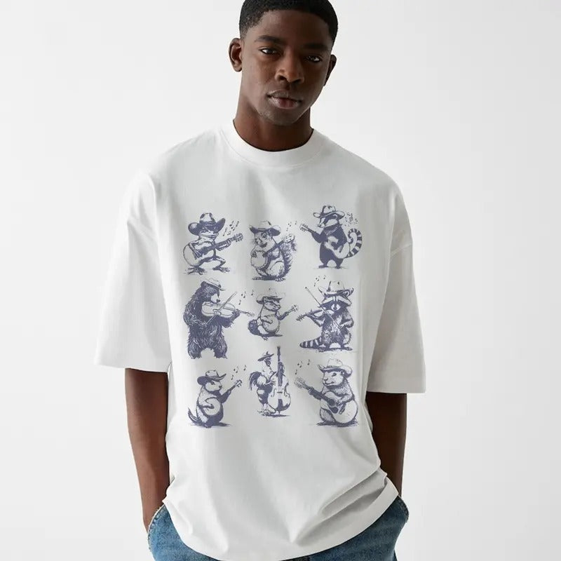 Funny Meme Shirt, Animal Musicians 90s Tattoo Vintage Style Shirt, Retro Animal Music Lovers Cute Nature Shirt, Quirky...
