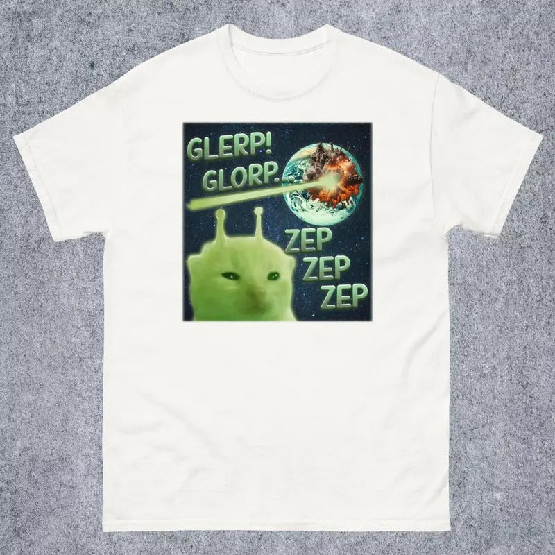 Funny Meme Shirt, Glerp Glorp Alien Cat Tee  Gift For Woman And Man, Brainrot Shirt, Goofy Ahh Shirt, Dank Memes Shirt,...
