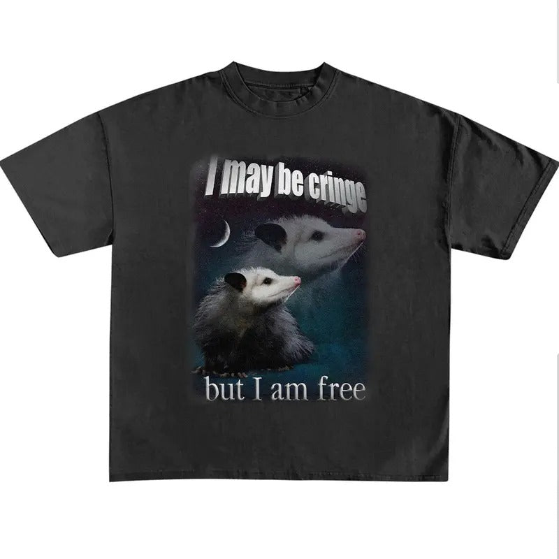 Funny Meme Shirt, I May Be Cringe, But I Am Free Possum Shirt, Retro Opossums Sarcastic Animal Tee, Trash Panda Humorous...